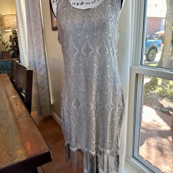 Fully lined Lace & Fringe Dress - Silver - Excellent Condition!! - Picture 10 of 14